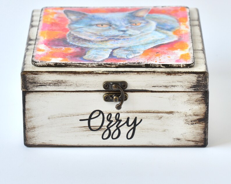 Set Personalized cat memorial box custom pet portrait Pet Etsy