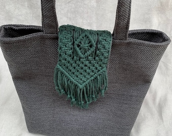 Shopper bag black Tote bag Large bag Mothers day Gift Bag black Bag with macrame Basic bag