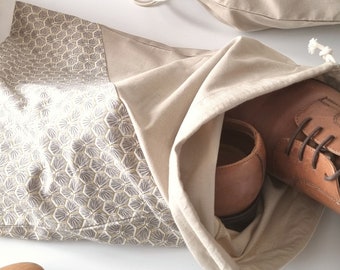 Coffret de 3 Sacs de Rangement à cordon en coton pour chaussures chaussons lingerie sous vêtements Motifs beige Kikko