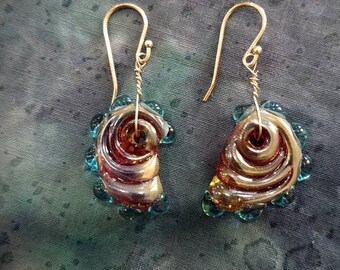 Nautilus shell glass earrings