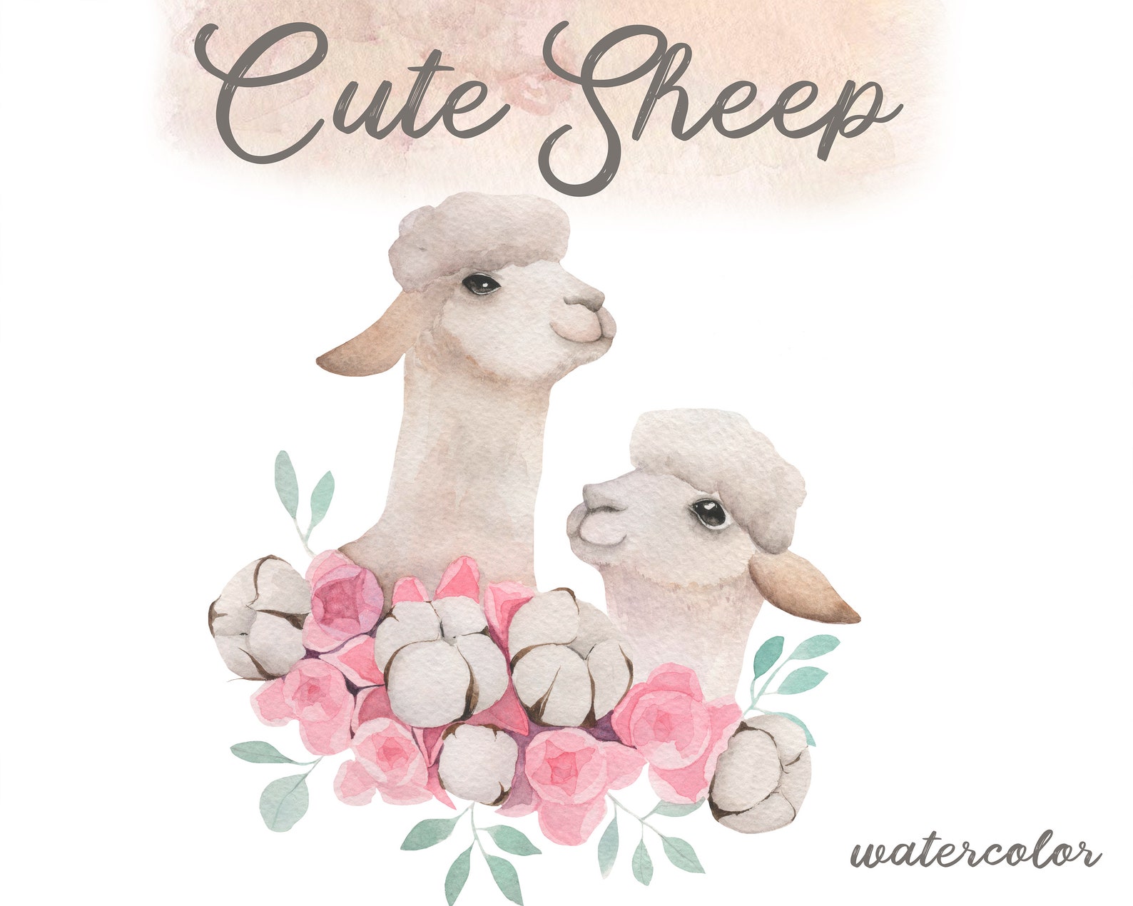 Lamb Clipart Watercolor Cute Sheep and floral Clipart Baby | Etsy