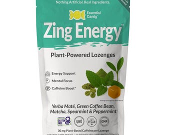 Pastillas de origen vegetal Zing Blend™: Matcha, yerba mate, granos de café verde, hierbabuena y menta piperita