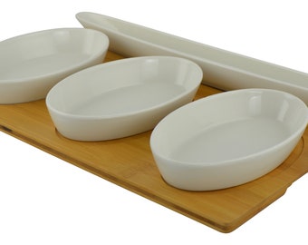 4-pc set of serving bowls for appetizers on bamboo