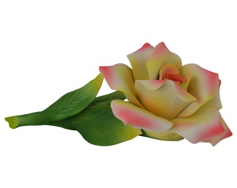 Authentic hand made Italian Capodimonte yellow & pink rose flower
