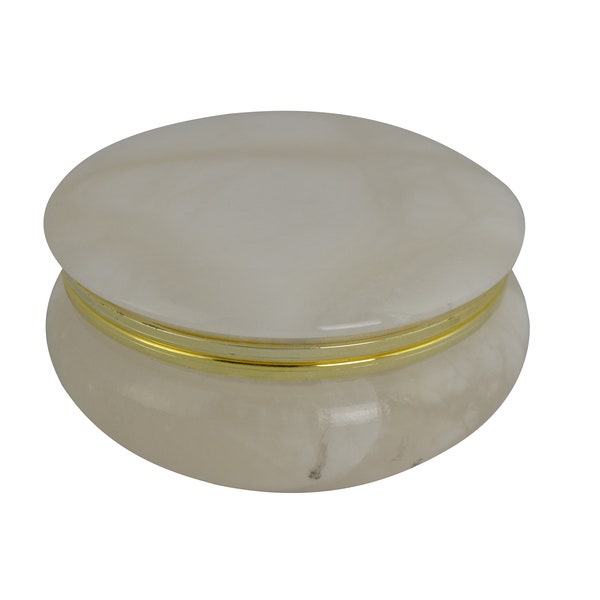 Hand made alabaster jewelry box / pill box in white