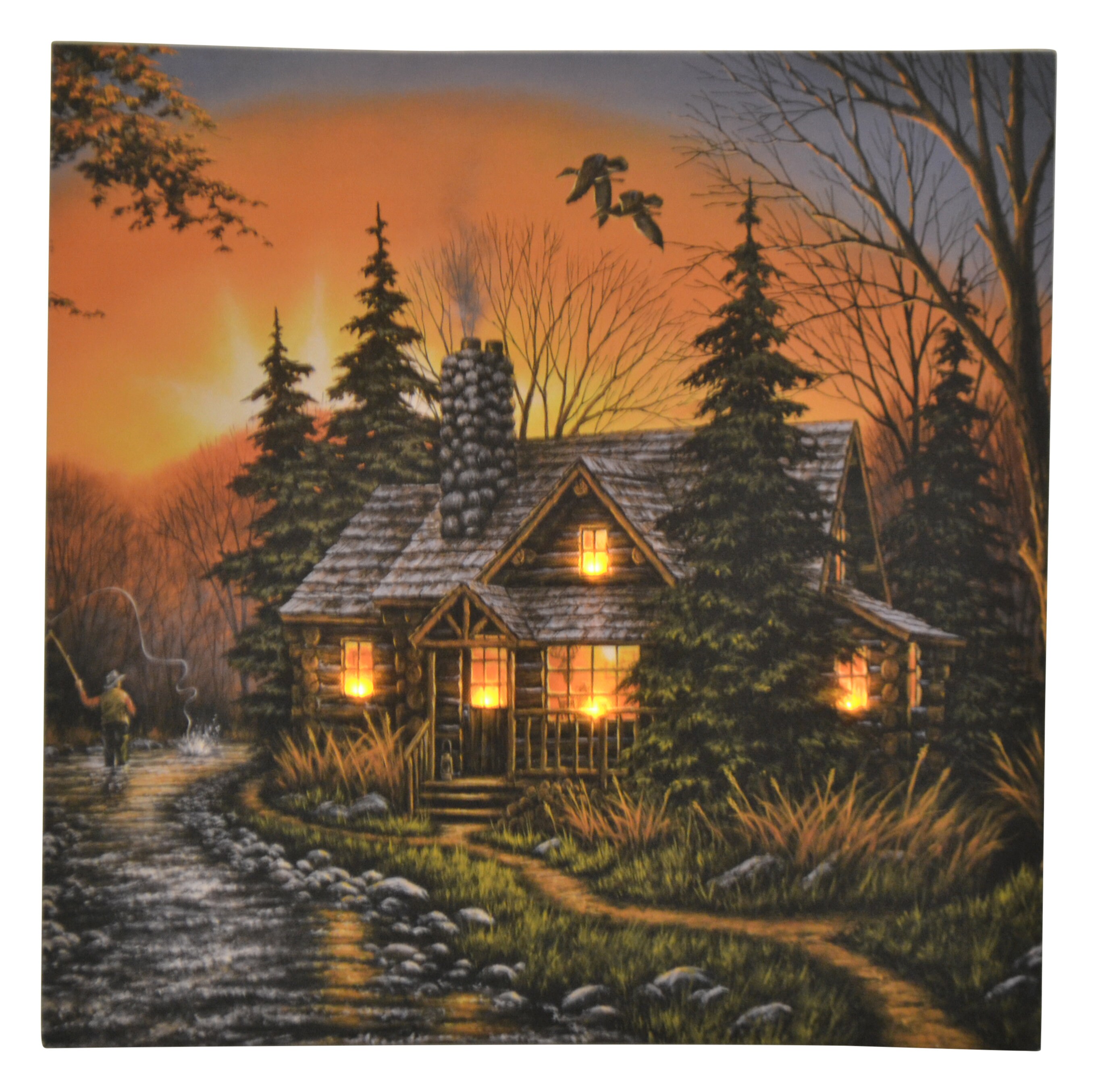 Light up Canvas Oil Painting With LED Lights, Cabin in the Woods Etsy