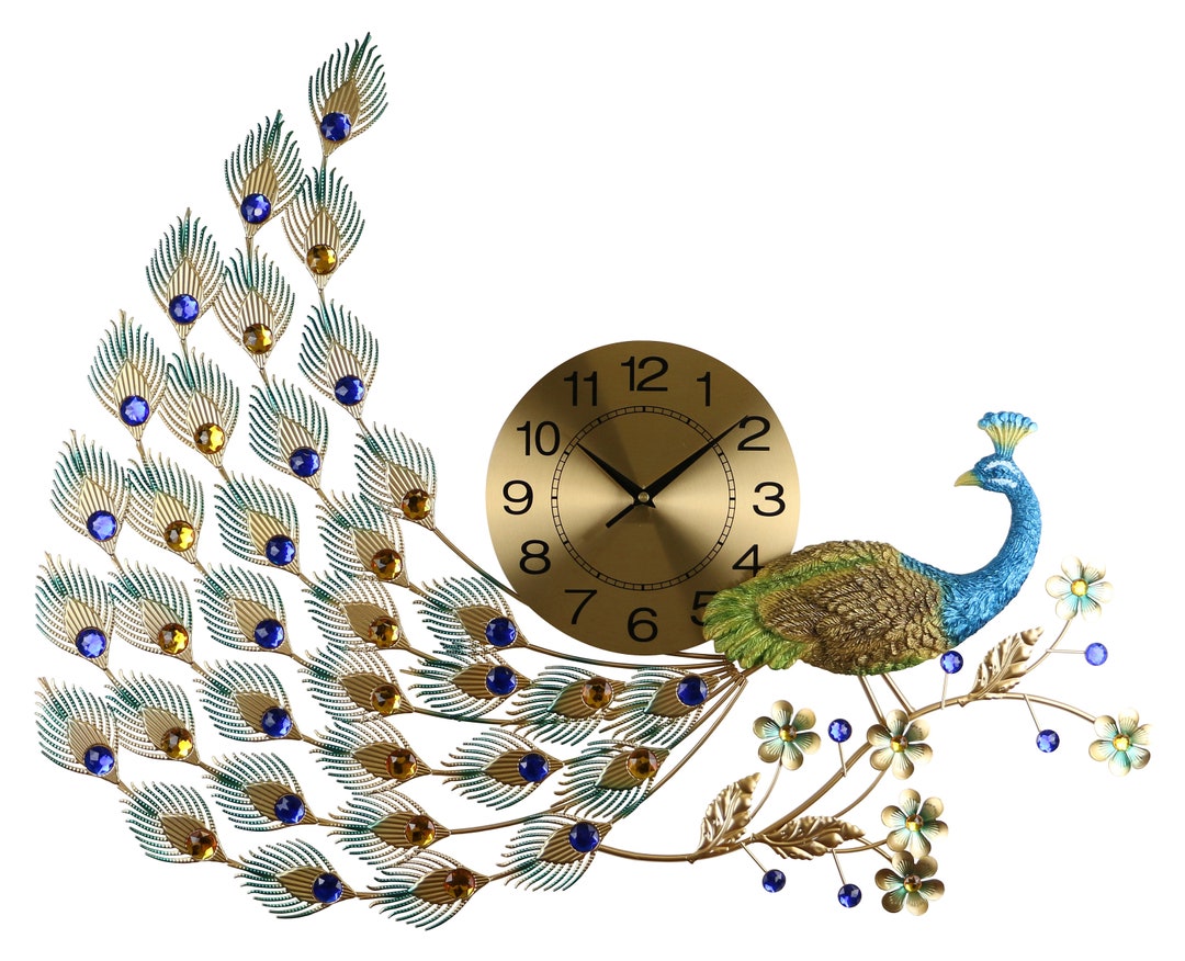 Large Peacock Wall Clock Etsy