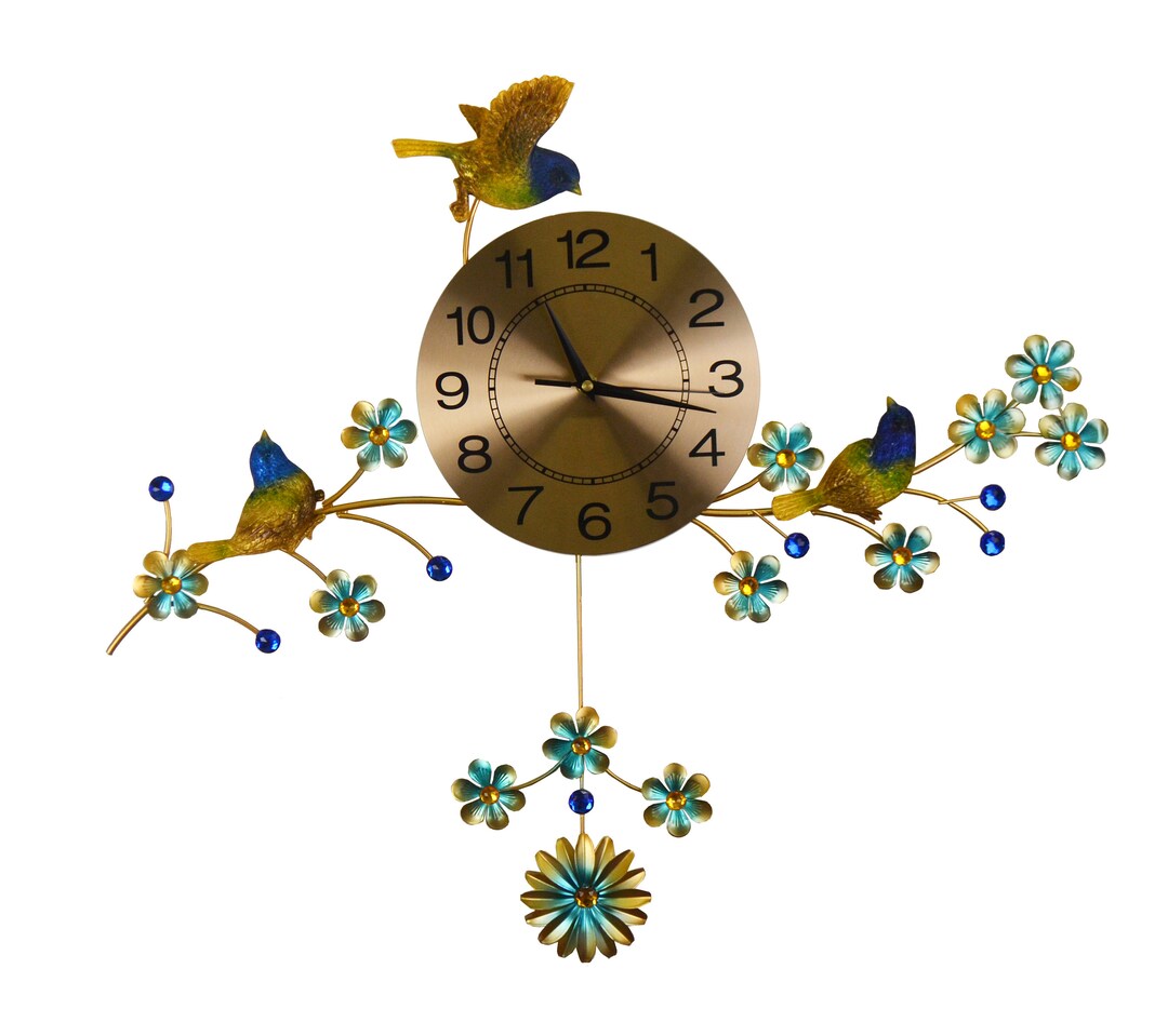 Metal Wall Clock With Birds and Pendulum Etsy