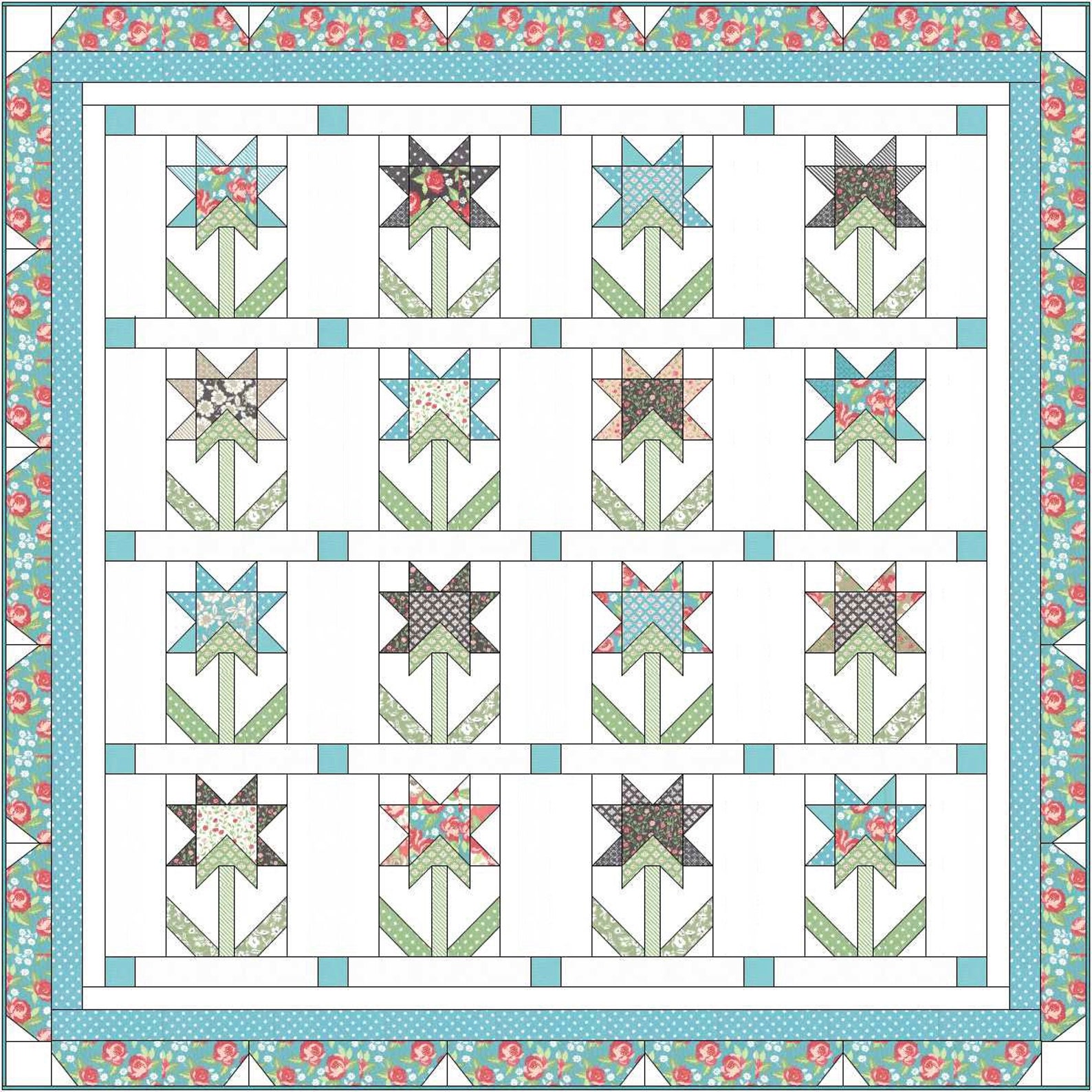 BLOOMING FLOWERS Moda Bloomington Quilt Kit Lella Boutique Etsy