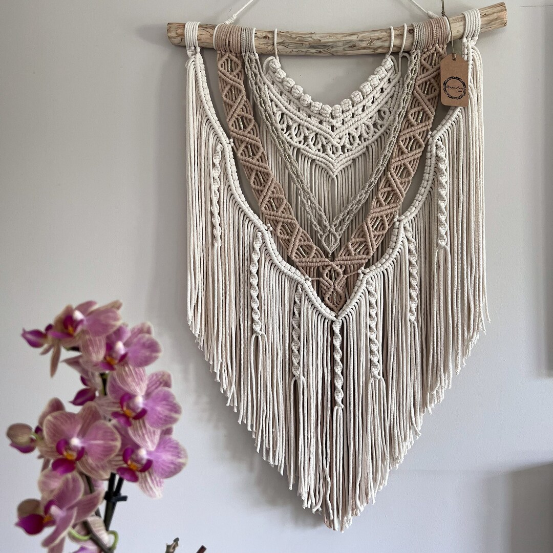 Long Horizontal Textile Wall Hanging, Nursery Macrame Tapestry, Earth