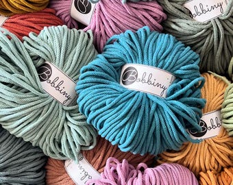 Bobbins Premium 5 mm gevlochten katoenen koord 100m voor macramé, haken, breien, gerecycled katoen, macramétouw, makramee koord, Baumwollkordel