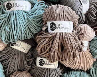Premium 5 mm Bobbiny Garn, Cordón Algodón 100m, Baumwollkordel Textilgarn, Makramee Garn, Cordón para Ganchillo, Flechtkordel