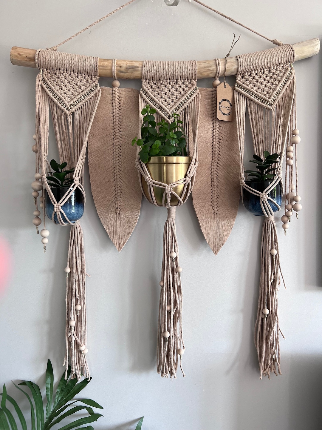 Plant Hanging Macrame Leaf Wall Decor for Boho Scandinavian Style ...