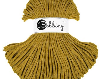 Spicy Yellow 5mm Bobbins Braided Cotton Cord 100 meters, Recycled cotton, Crochet cotton cord, Macrame Rope, Makramee Garn, Textilgarn, DIY