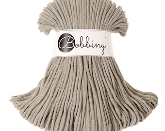 Beige Junior 3 mm Bobbiny Garn 100m Gevlochten katoenen koord voor macrame, Haken, breien, Baumwollkordel Textilgarn, Flechtkordel, Makramee