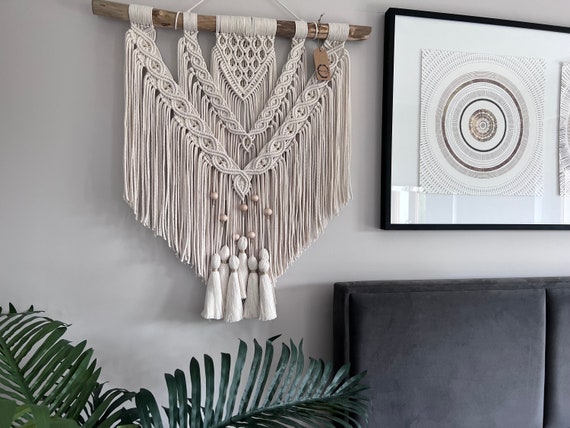 Grande decorazione da parete in macramè di colore nero - - Catawiki