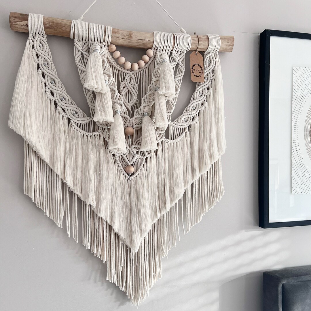 Macrame Wall Hanging With Tassels, Macrame Mural, Macrame Wandbehang ... - Macrame Wall Hangings With Fiber Tassels