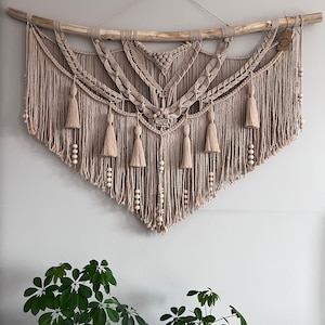 Extra grote macramé wanddecoratie, Scandinavische macramé decoratie voor een boho woonkamer of slaapkamer, wandtapijt boven het bed, garen wandtapijt Japandi