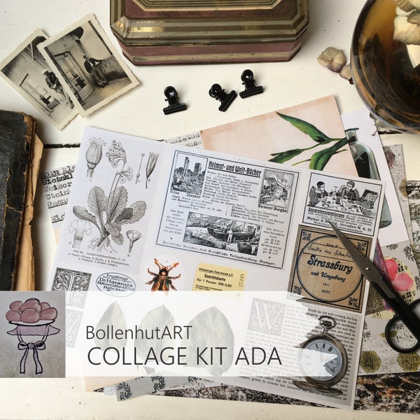 DIY Collage Kit ADA, Junk Journal, Scrapbook, Papierbasteln, digitales Papier, DIN A4, Bastelset, Ephemera, ausdrucken, unzählige Collagen
