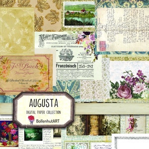 AUGUSTA, coleção de papéis de lixo eletrônico para impressão, 14 páginas, papel de colagem, papel antigo, DIN A4, download instantâneo, papel de jornal lixo,