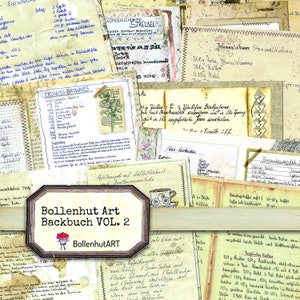 DIGITAL Bollenhut Art Backbuch Vol. 2, 24 Sheets, Kuchenrezepte, Scrapbooking Papier, DIN A4, Instant Download, Junk Journal Paper