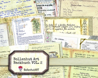 DIGITAL Bollenhut Art Backbuch Vol. 2, 24 Sheets, Kuchenrezepte, Scrapbooking Papier, DIN A4, Instant Download, Junk Journal Paper