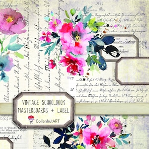 DIGITAL Vintage Schoolbook, Collage Sheets, Master Board, Botanical, Label, Scrapbooking Paper, DIN A4, Instant Download, Junk Journal Paper