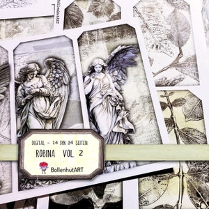 ROBINA VOL 2, Gelprint, Junk Journal Basic Paper, Angel, Botanical Paper Collection, 14 pages, DIN A4, Scrapbook, téléchargement numérique, Angel