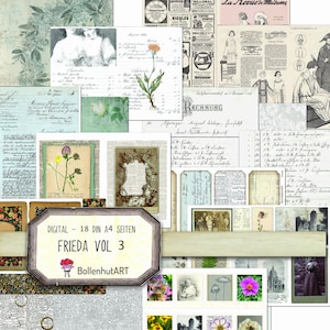 FRIEDA Vol. 3、デジタル ペーパー セット、18 DIN A4 ページ、インスタント ダウンロード、ジャンク ジャーナル、スクラップブッキング、クリエイティブ ペーパー セット、Vol 3