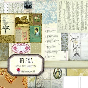 HELENA, coleção de papéis de lixo eletrônico para impressão, 14 páginas, papel de colagem, papel antigo, DIN A4, download instantâneo, papel de jornal indesejado,