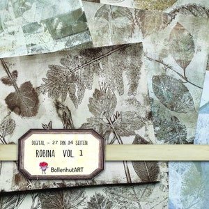 ROBINA VOL 1, Gelprint, Junk Journal Basic Papier, Botanical Papier Collection, 27 Seiten, DIN A4, Collage, Scrapbook, digital Download