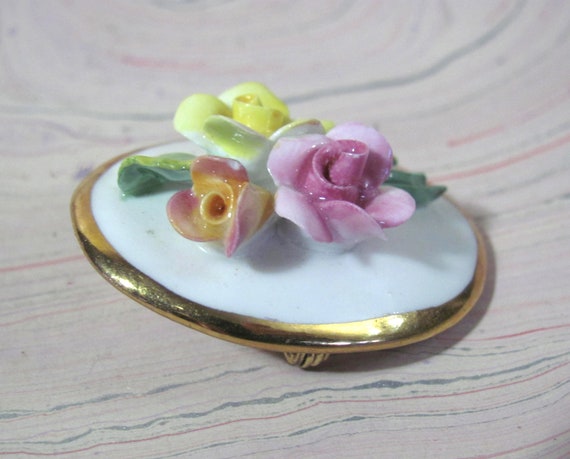 Vintage Brooch Rose Bouquet Artone Bone China Mad… - image 4