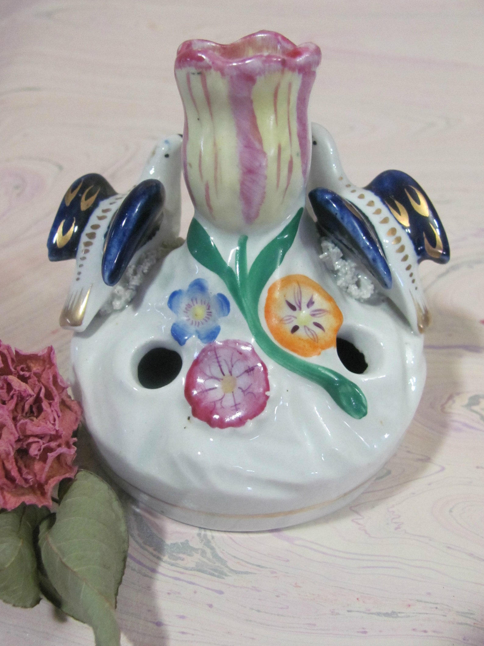 Victorian Flower Frog or Vase Hand Painted Ceramic Flowers & Etsy