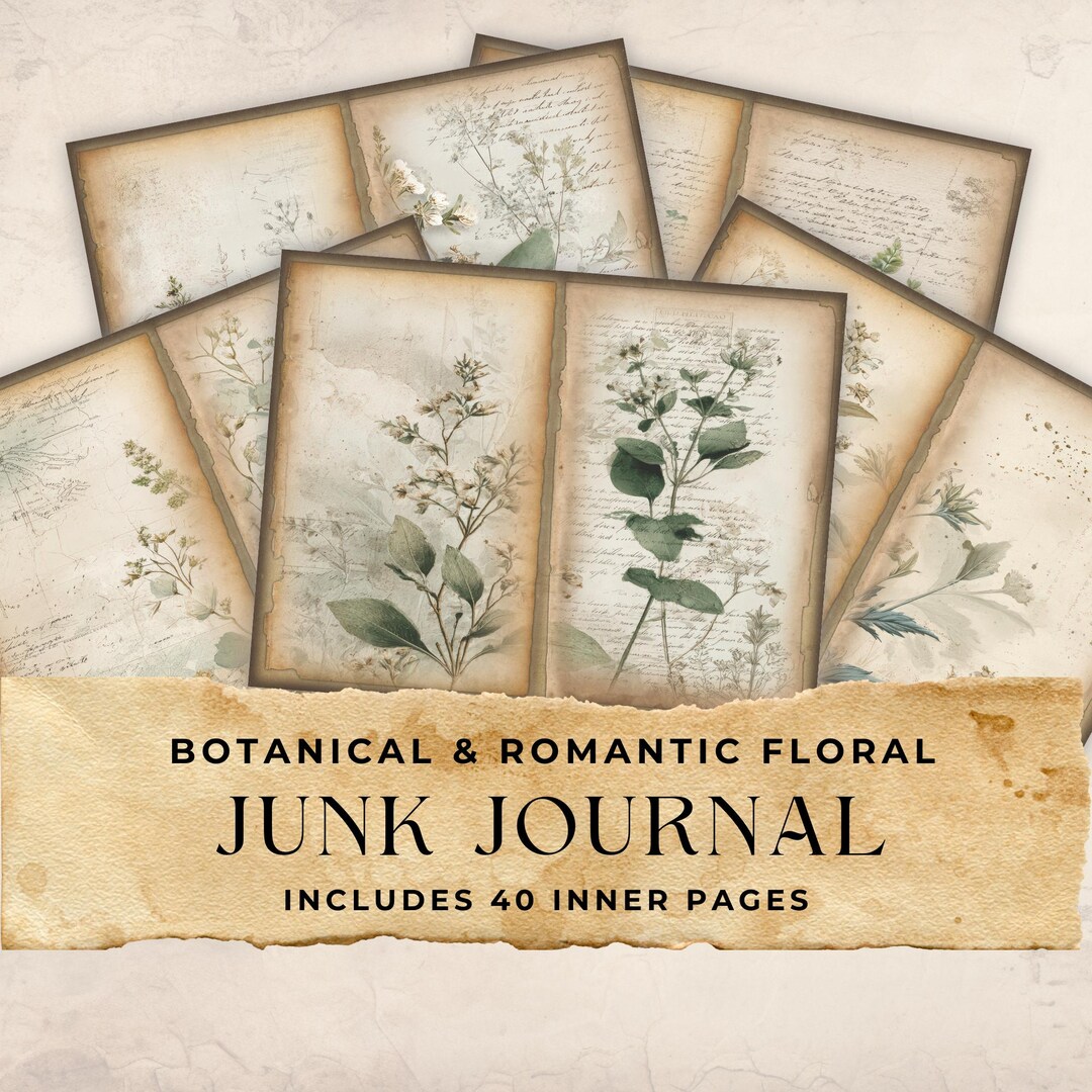 Vintage Botanical Junk Journal Pages, Romantic Floral Ephemera Kit, 40 ...
