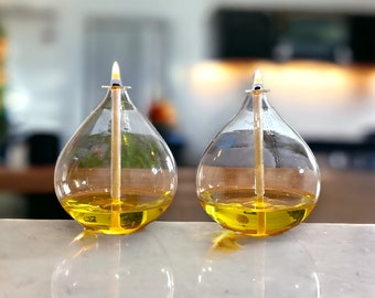 Set aus 2 mundgeblasenen Glasölampen - Klare Glasölampen - Glasölkerze, dekorative Tischleuchten, gemütliches Ambiente-Licht