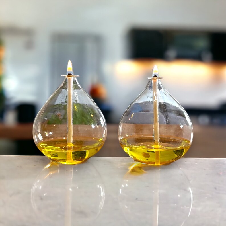 Hand Blown Glass Oil Lamp Set of 2 Clear Glass Oil Lamp Glass Oil