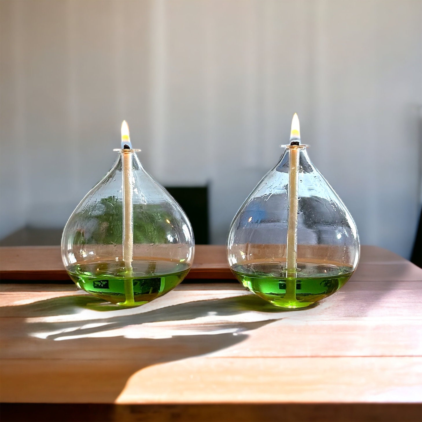 Hand Blown Glass Oil Lamp Set of 2 Clear Glass Oil Lamp Glass Oil