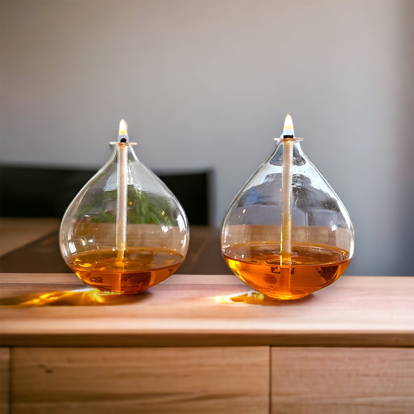 Hand Blown Glass Oil Lamp Set of 2 Clear Glass Oil Lamp Glass Oil