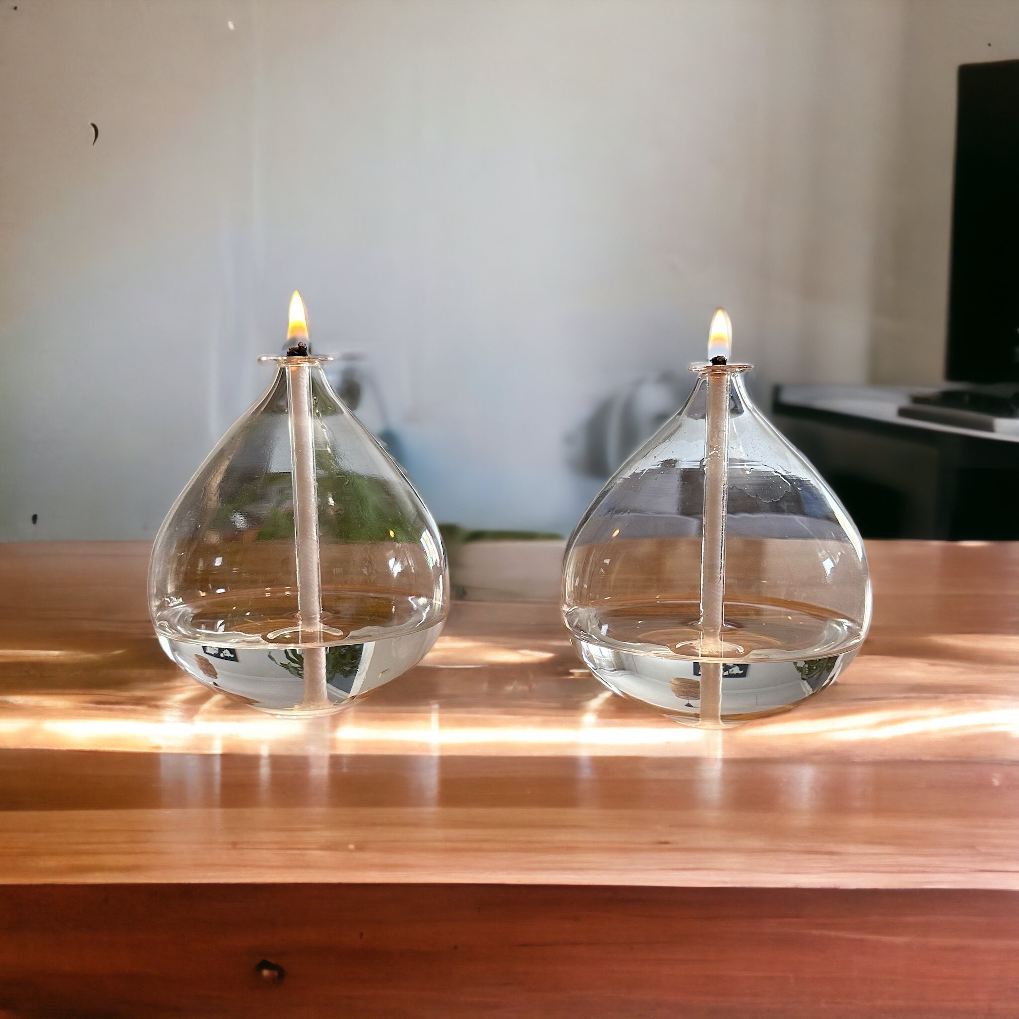 Hand Blown Glass Oil Lamp Set of 2 Clear Glass Oil Lamp Glass Oil