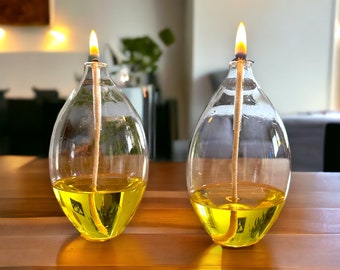 Handcrafted Glass Oil Lamp Set Unique Decor for  Room and Garden Nightstand and Balcony Decoration Ideal Lake House Gift