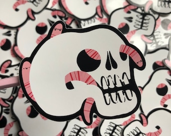 Cute Skull & Worm Bookworm Laptop Vinyl Sticker