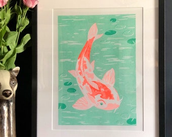 Koi Fish A3 Risograph Print - Illustration, riso print, wall art