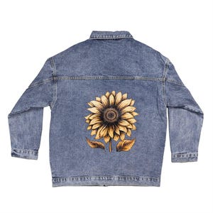 Custom Vintage Sunflower Oversized Women&#39;s DTG Denim Jacket