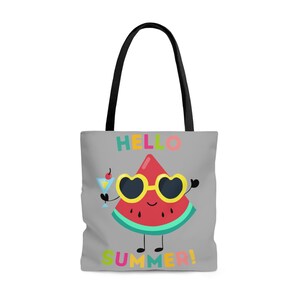 Hello Summer Tote Bag Grey Trendy tote bag, beach bag, Summer Time Gift Bag, Mothers Day Gift Ideas, Welcome Summer Party Gift, Teacher V