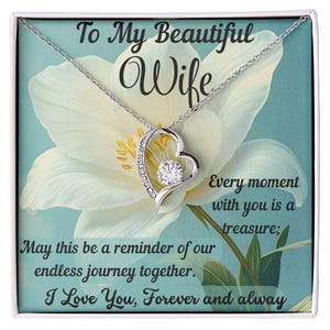 Presente romântico para esposa Ideias para presentes de aniversário Colar, colar para esposa do marido, cartão de mensagem e caixa de presente