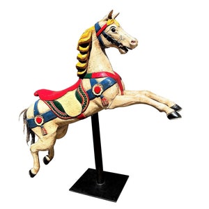 UNAVAILABLE. Vintage Prancer Carousel Horse Sculpture - 53&quot; Hand Carved Wood Prancing Horse Menagerie Figure - Old Jumper Horse Collectible