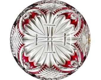 Rzadki Val St Lambert Doublé Rouge Grande Coupe - Vintage Belgium VSL Ruby Red Overlay Cut to Clear Crystal Bowl MCM Pièce Unique Crystal Dish