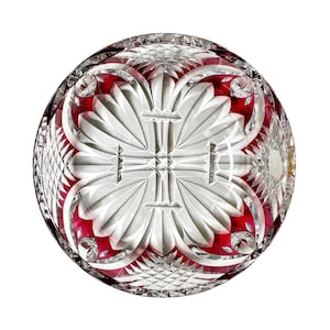 Rare Val St Lambert Doublé Rouge Grande Coupe - Vintage Bélgica VSL Ruby Red Overlay cortado a Clear Crystal Bowl MCM Pièce Unique Crystal Dish