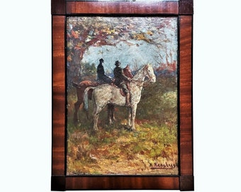 Antikes Pferd Öl Gemälde - Niederländisch K. Berghegge Soldaten auf Pferden Öl auf Leinwand Pferd Reisender Landschaft Kunst Männer Pferd Porträt
