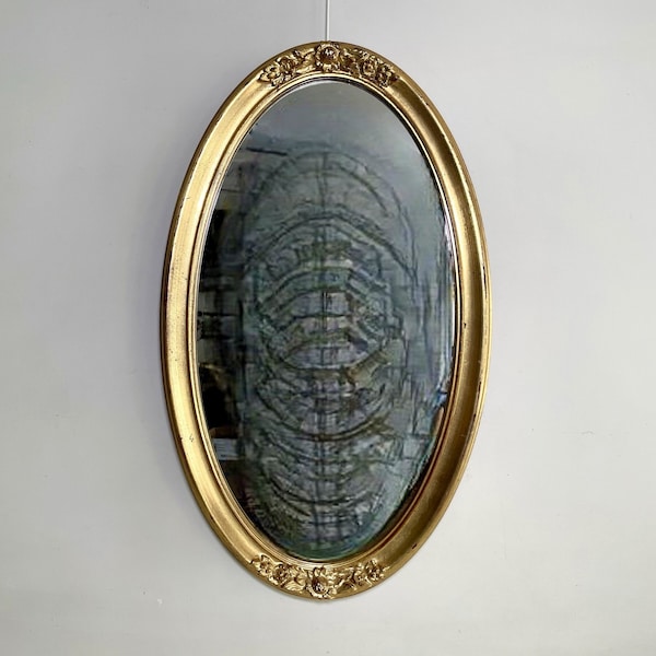 vintage Deknudt Gilded Mirror - Belgique Floral Gold Wall Hanging - Mid Century Entryway Gilded Oval Wall Mirror - Vieux décor de style victorien